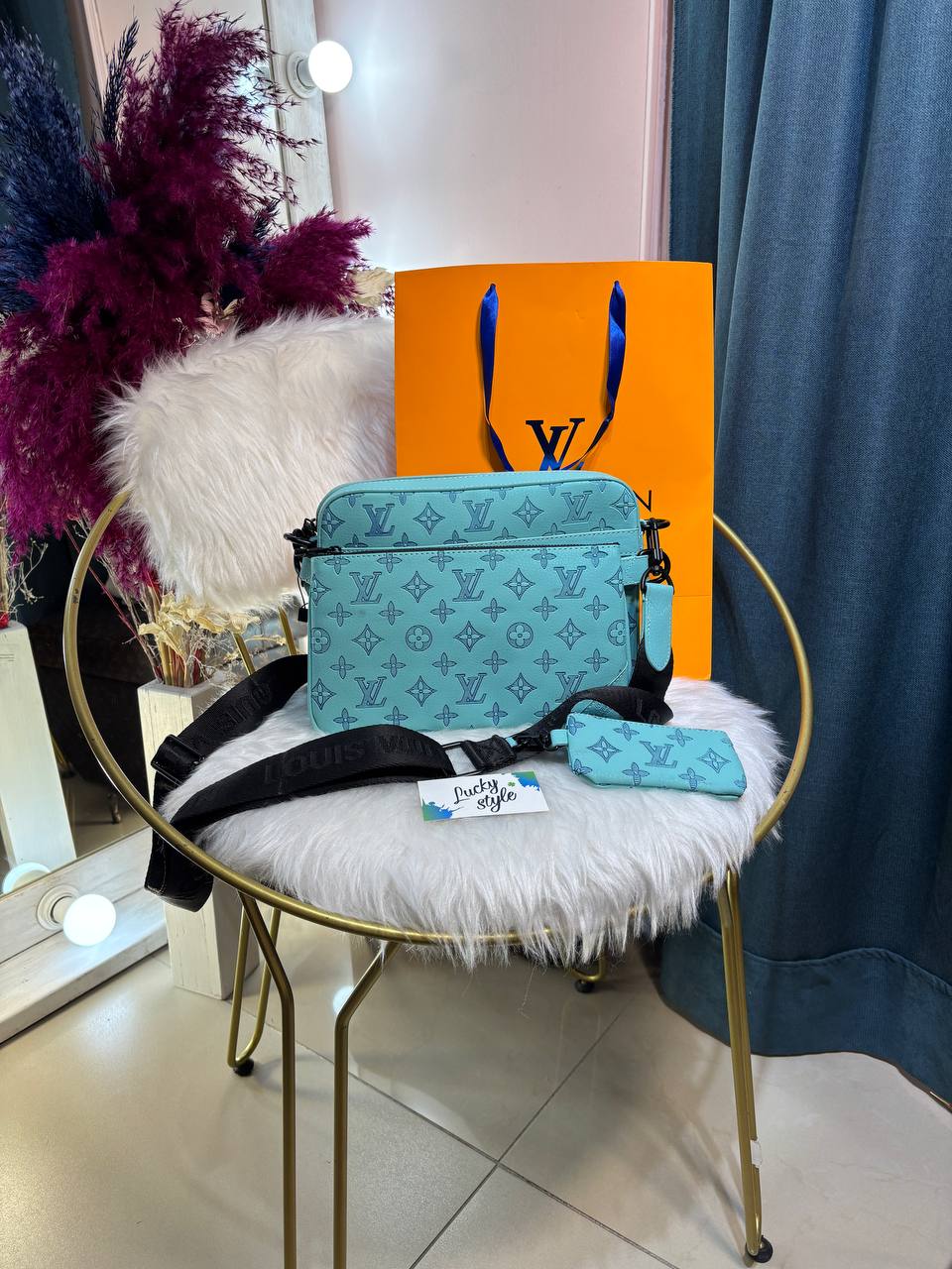 Сумка Louis Vuitton Trio Messeger люкс сумка 3 в 1  бирюзовая 96140