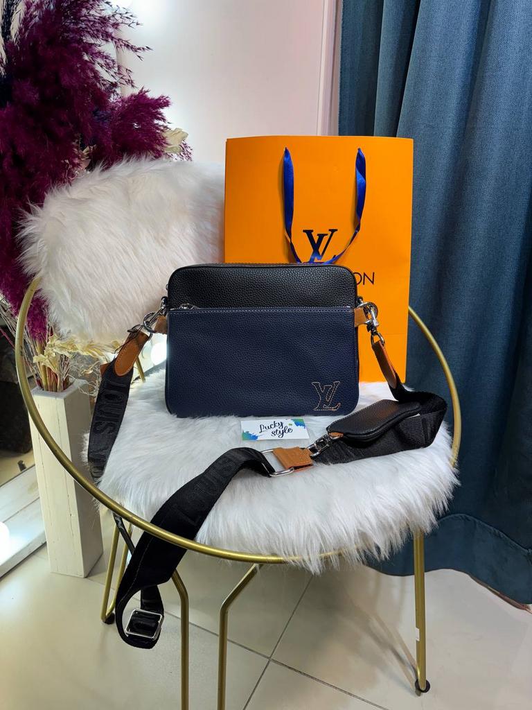 Сумка Louis Vuitton Trio Messeger люкс сумка 3 в 1  черная с синим 96141