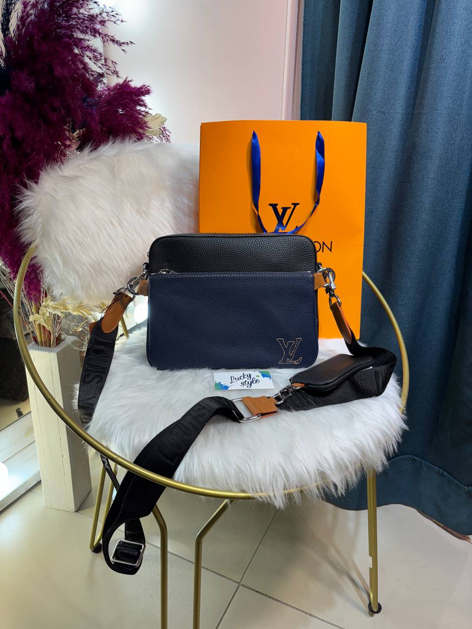 Сумка Louis Vuitton Trio Messeger люкс сумка 3 в 1  черная с синим 96141