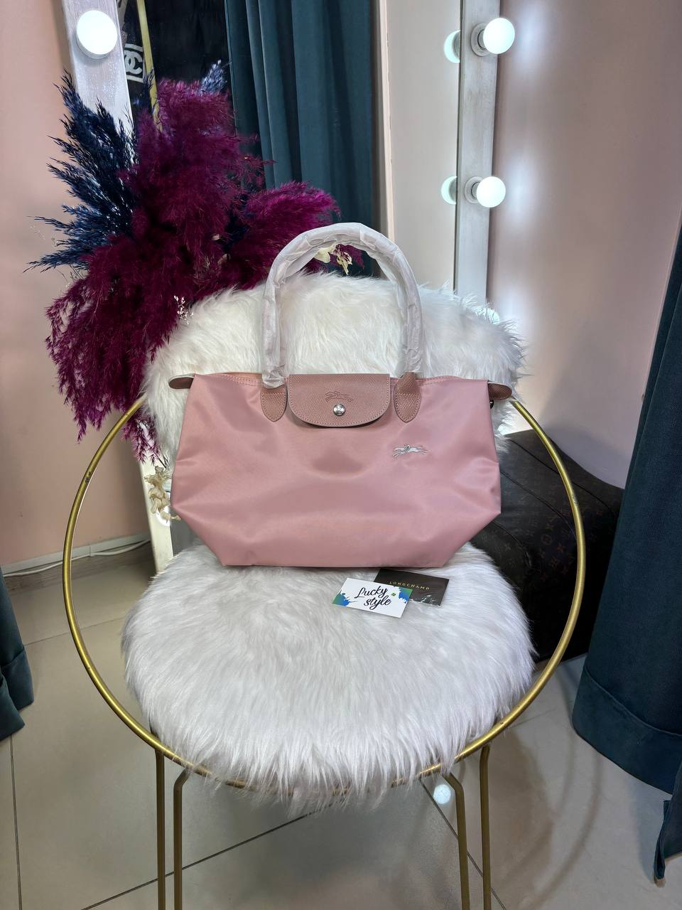 Сумка Шоппер  Longchamp розовая ручки натуральная кожа 96157