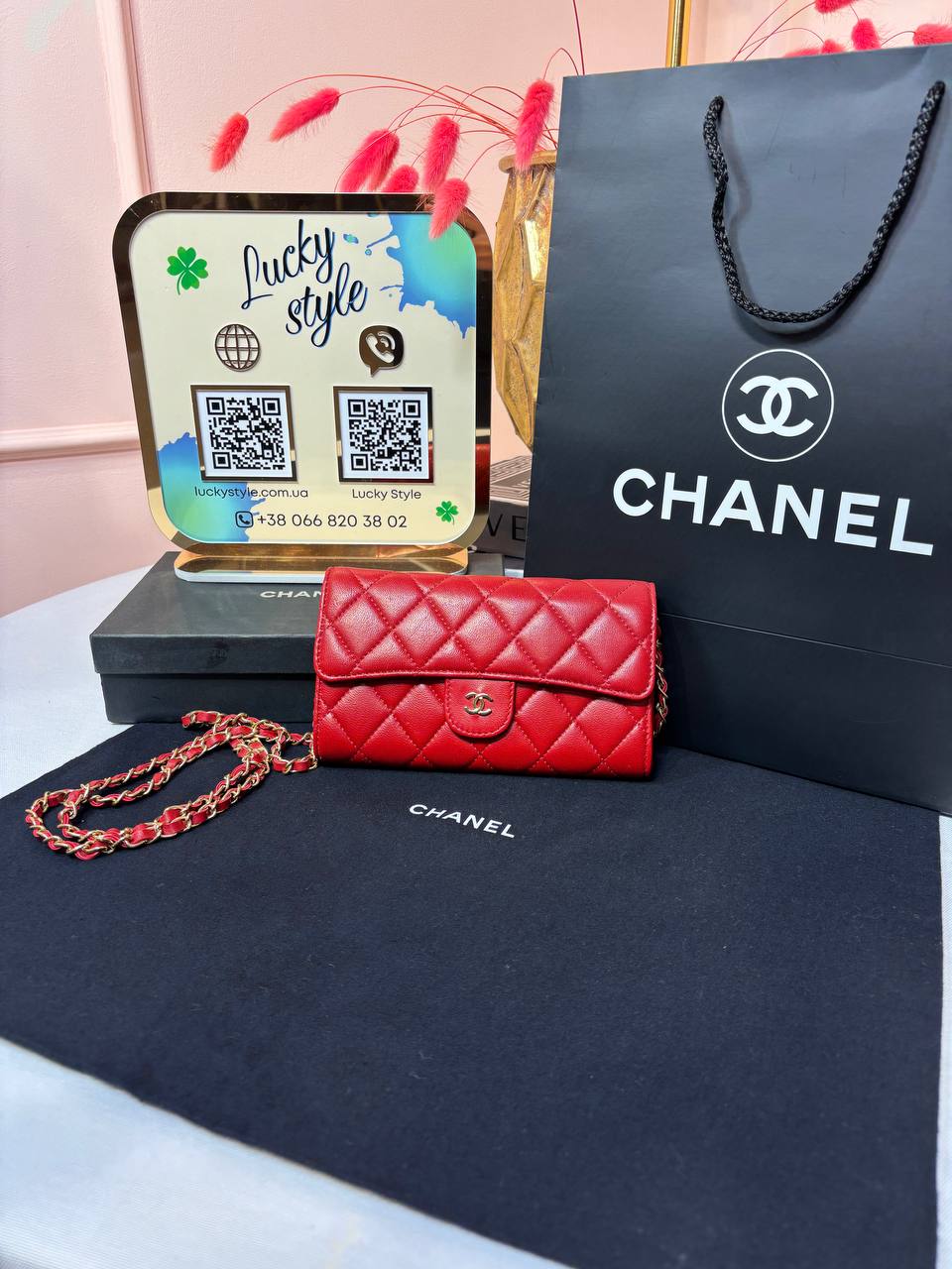 Портмоне -кошелек -клатч 3в1 натуральная кожа икра красная Chanel long flap + коробка бренд 96166