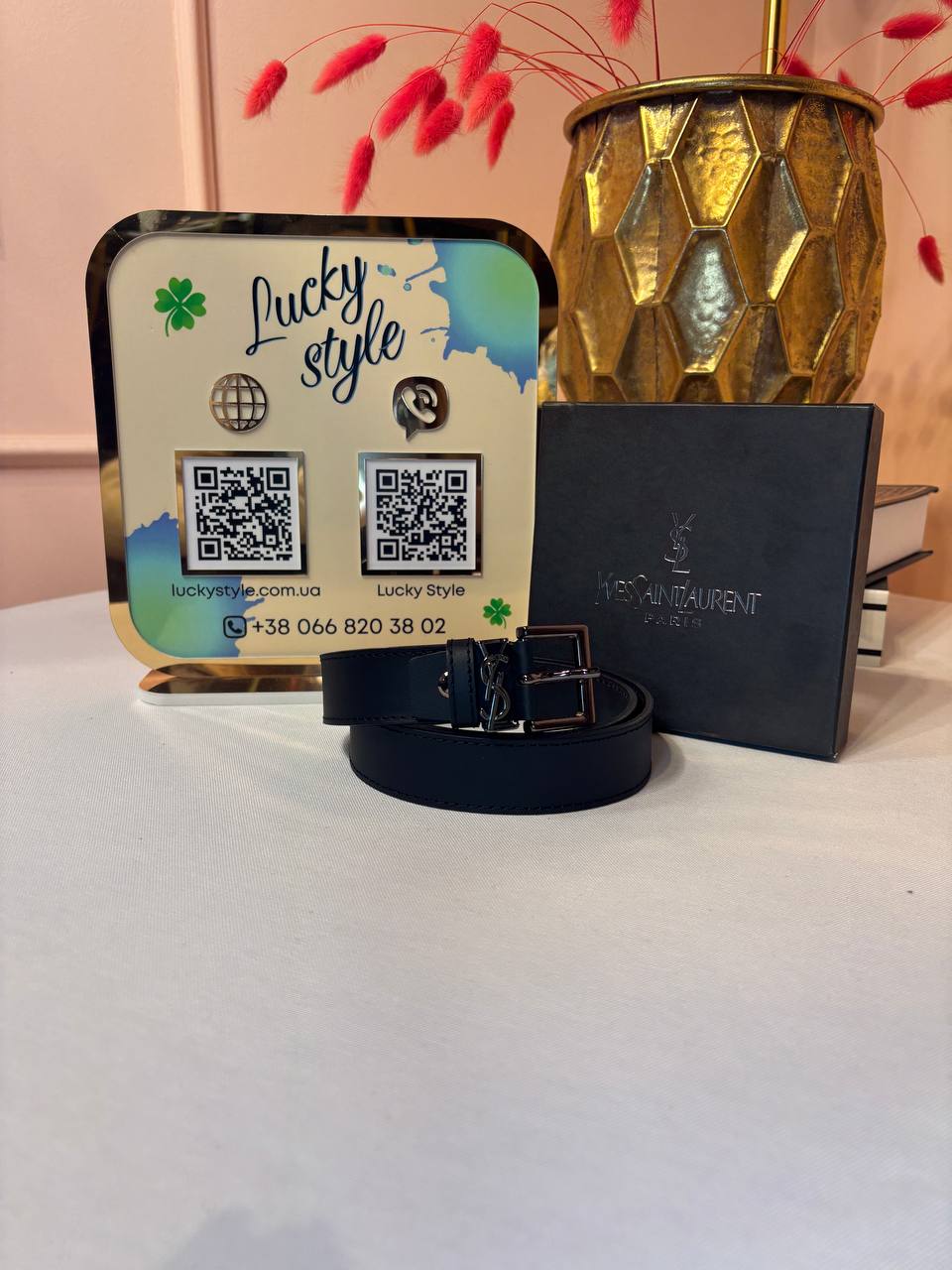 Ремень натуральная кожа YSL темная пряжка 96168