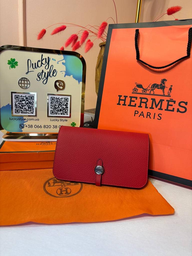 Кошелек-обложка на паспорт натуральная кожа Hermes красный 96169