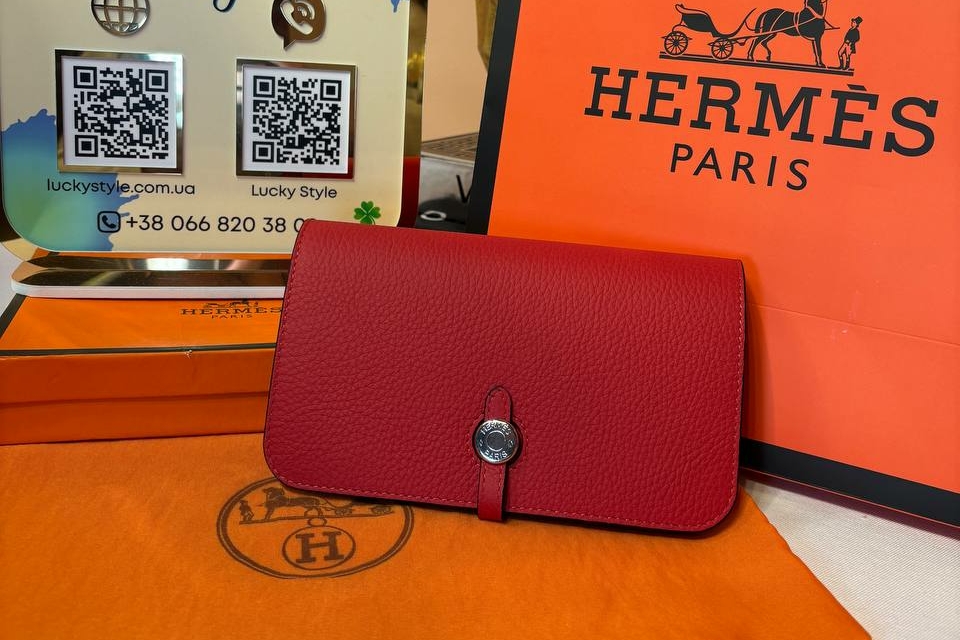 Кошелек-обложка на паспорт натуральная кожа Hermes красный 96169