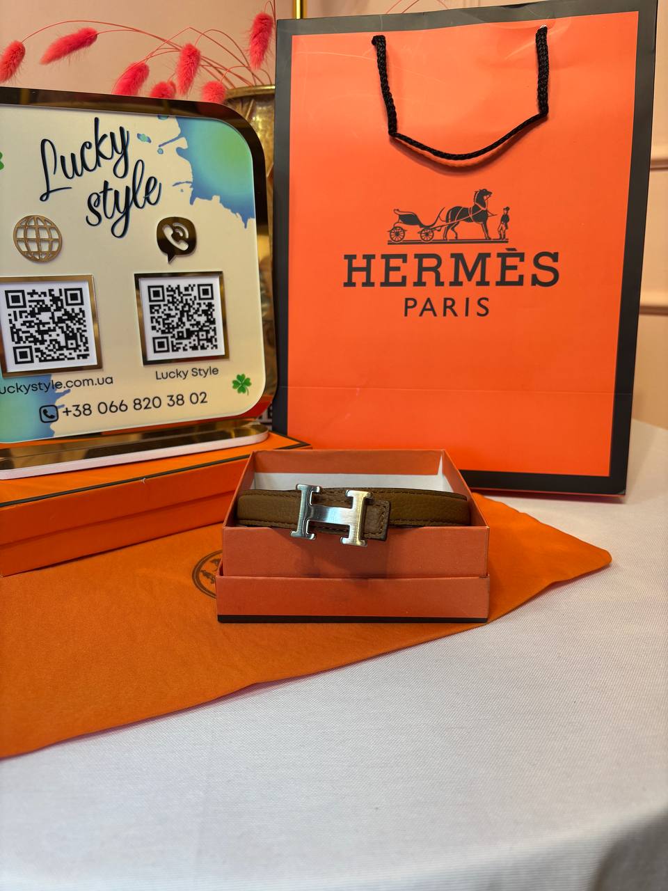 Ремень коричневый натуральная кожа Hermes бренд пряжка серебро 96170