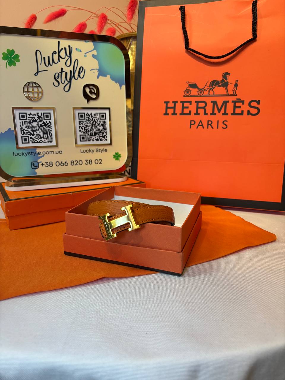 Ремень оранжевый натуральная кожа Hermes бренд пряжка золото 96172