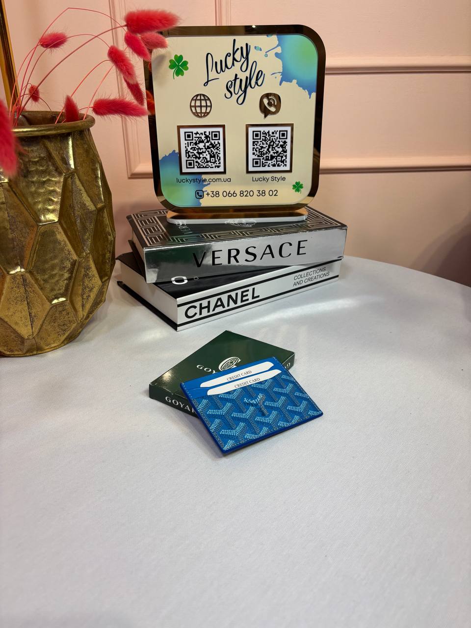 Картхолдер Goyard натуральная кожа голубой 96177