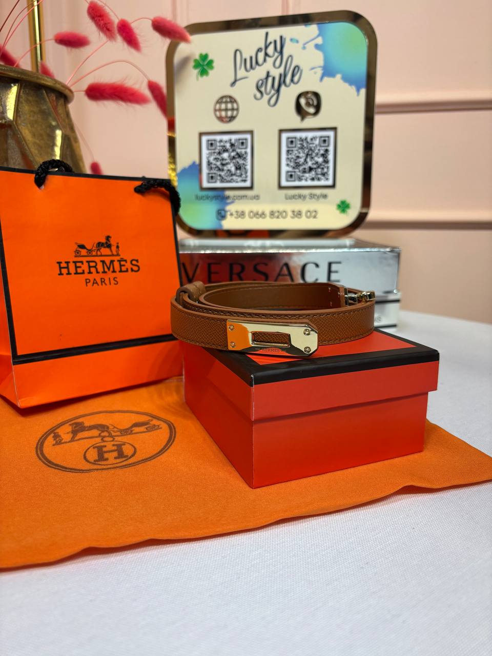 Ремень Hermes натуральная кожа коричневый 96182