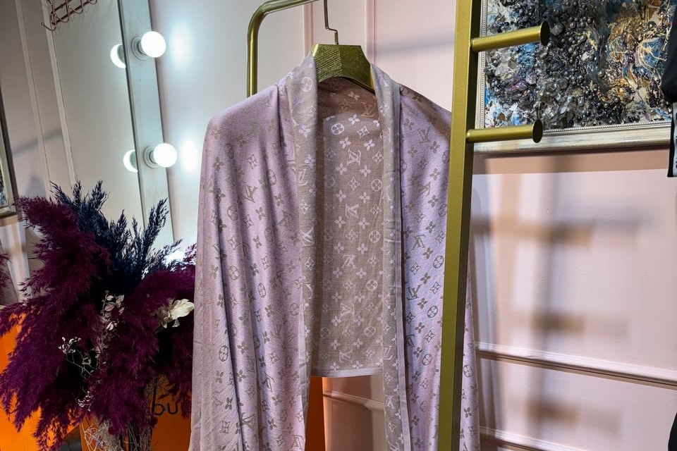 Шаль Louis Vuitton розово-кофейная 96217