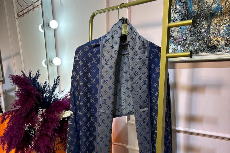 Шаль Louis Vuitton сине-кофейная 96223