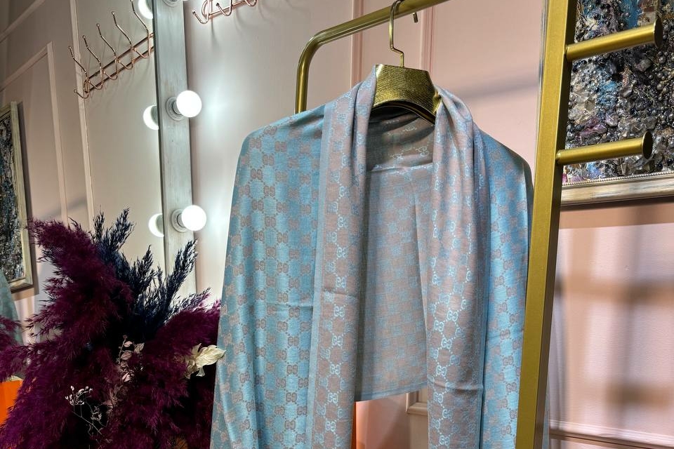 Шаль Гучи голубо-персиковая 96224