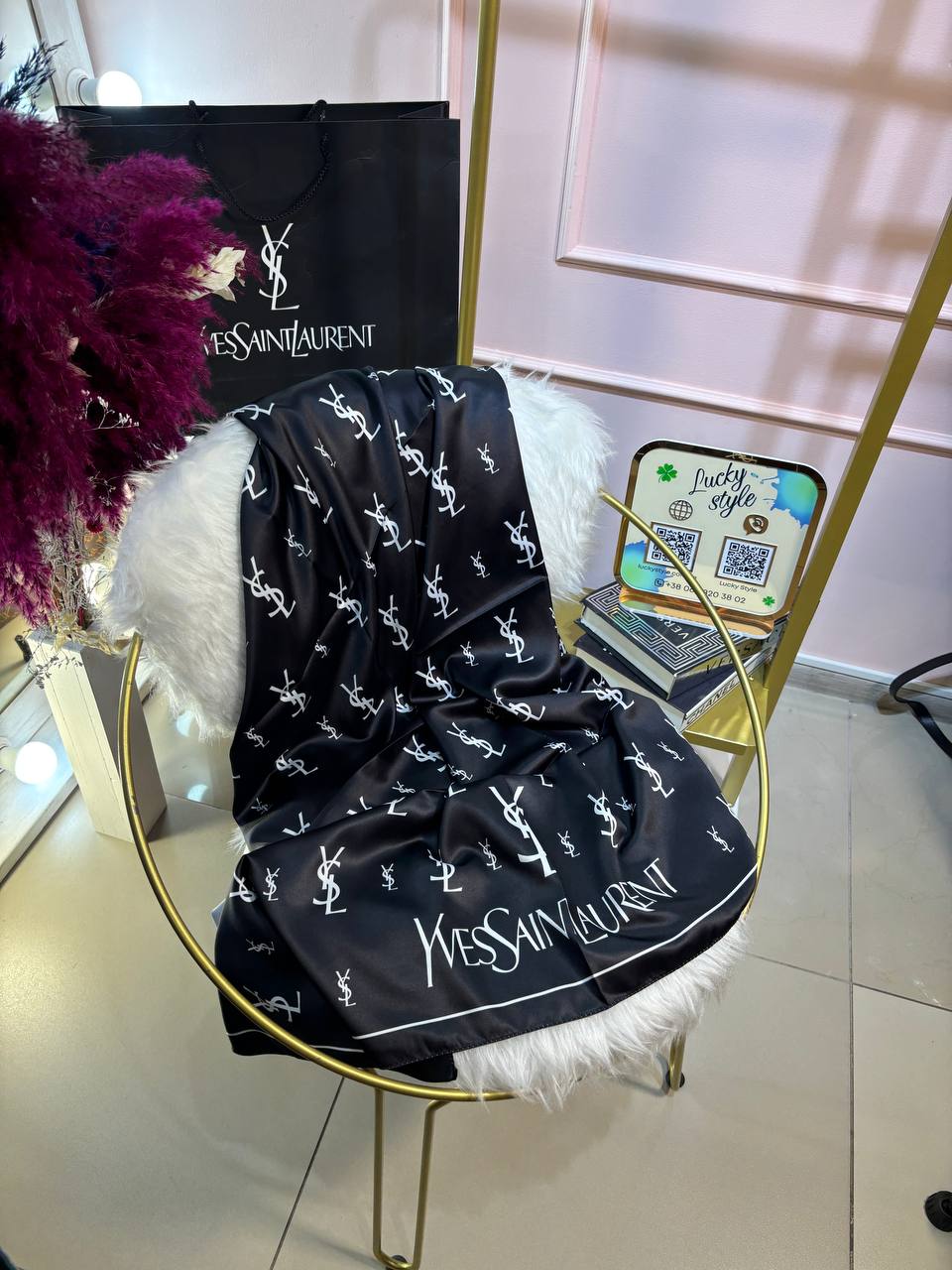 Шаль YSL шелк черная 96231