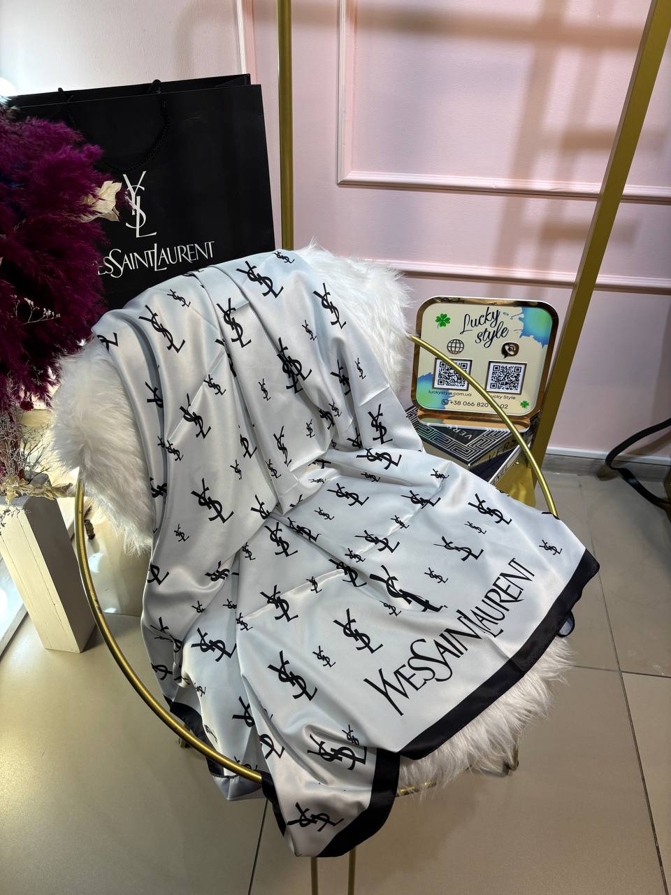 Шаль YSL шелк белая 96233