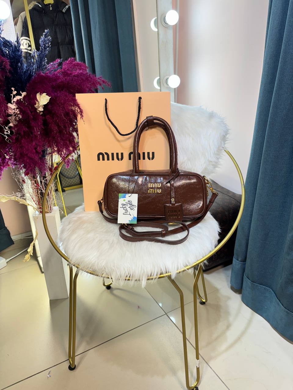 Сумка Miu miu коричневая под лак 96278