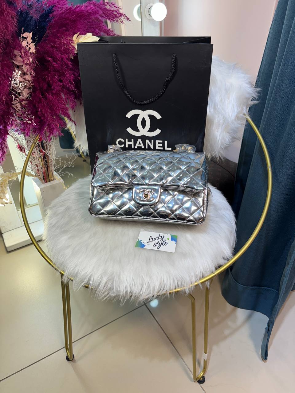 Сумка Chanel классика серебро 25 см 96282