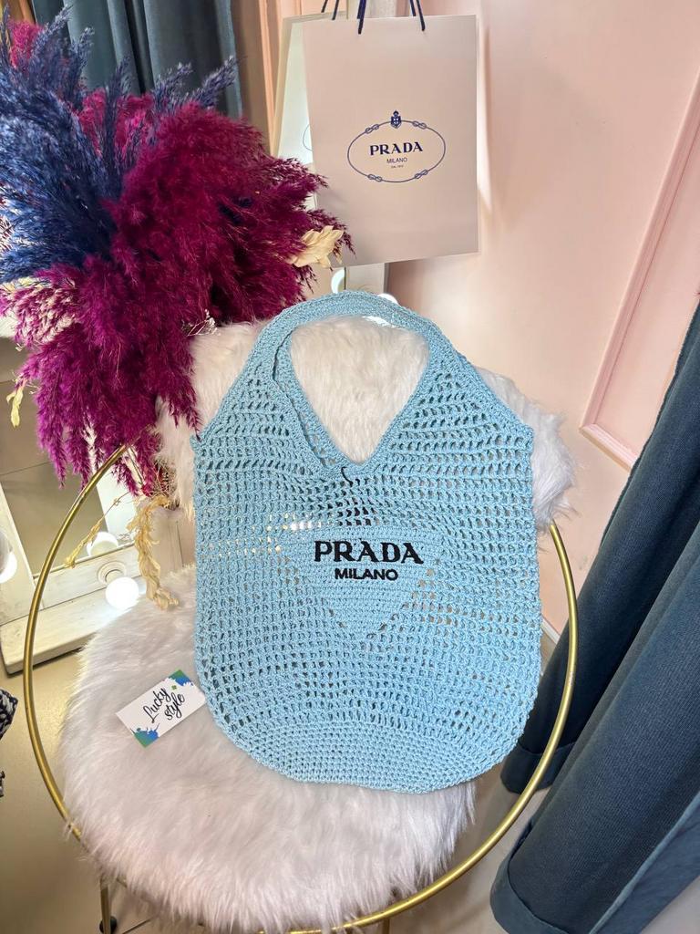 Сумка пляжная соломенная Prada голубая 96317