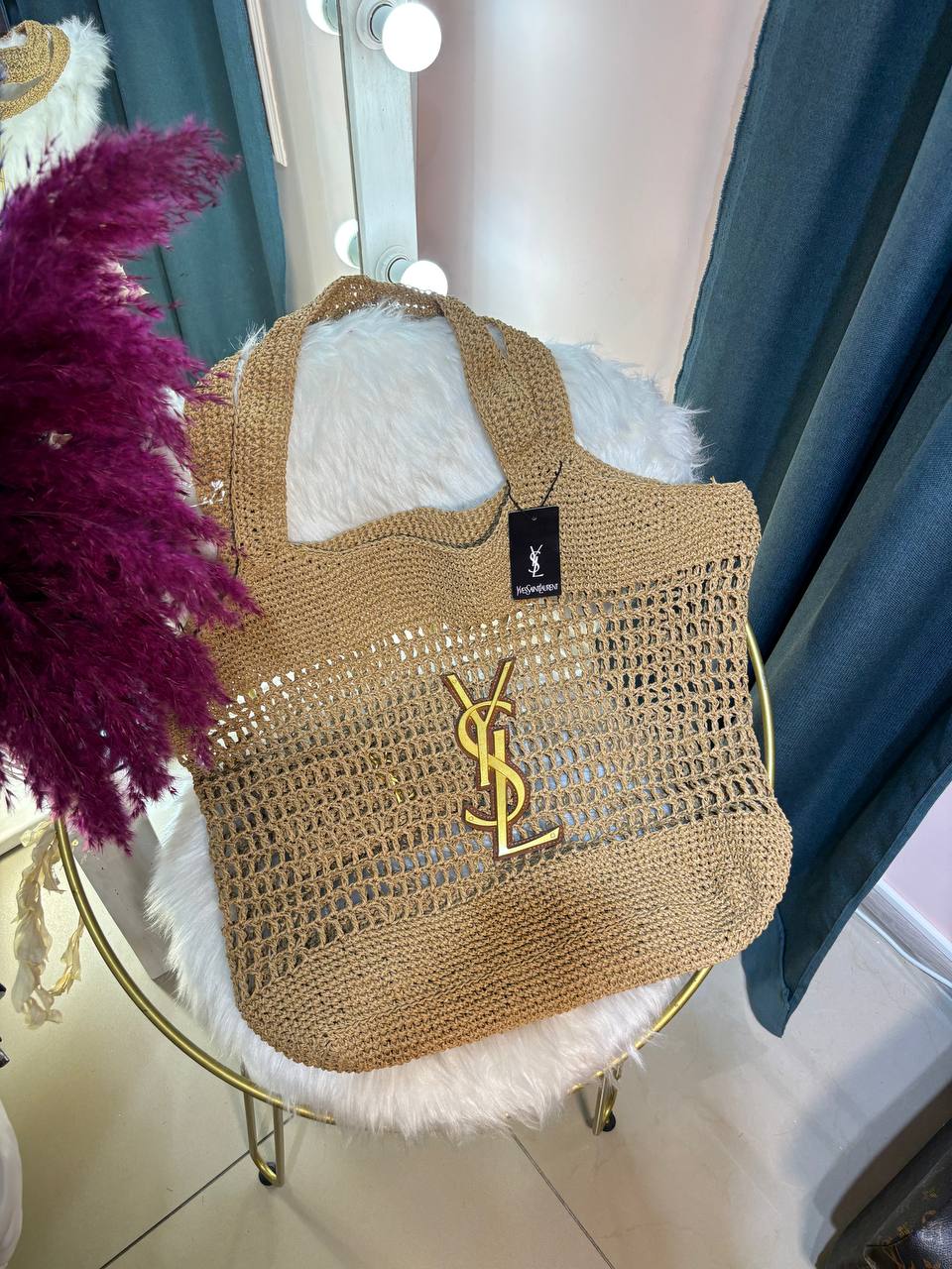 Сумка-шоппер YSL пляжная соломенная 96331