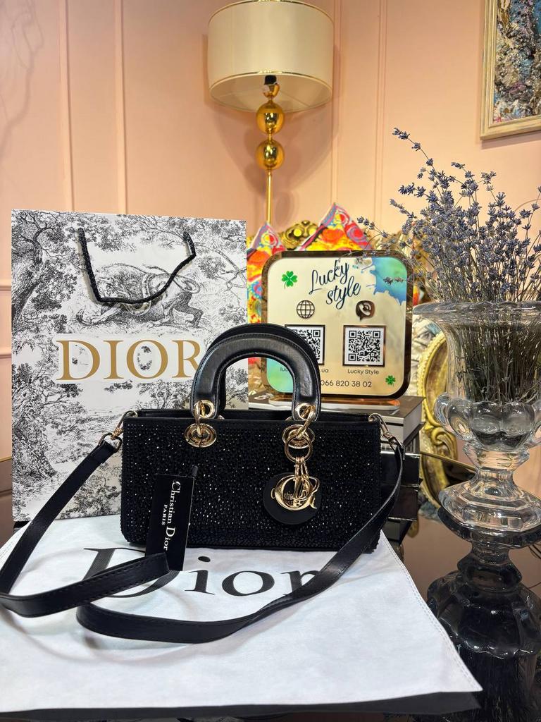 Сумка Christian Dior Lady  D-Joy черная с камнями 96397