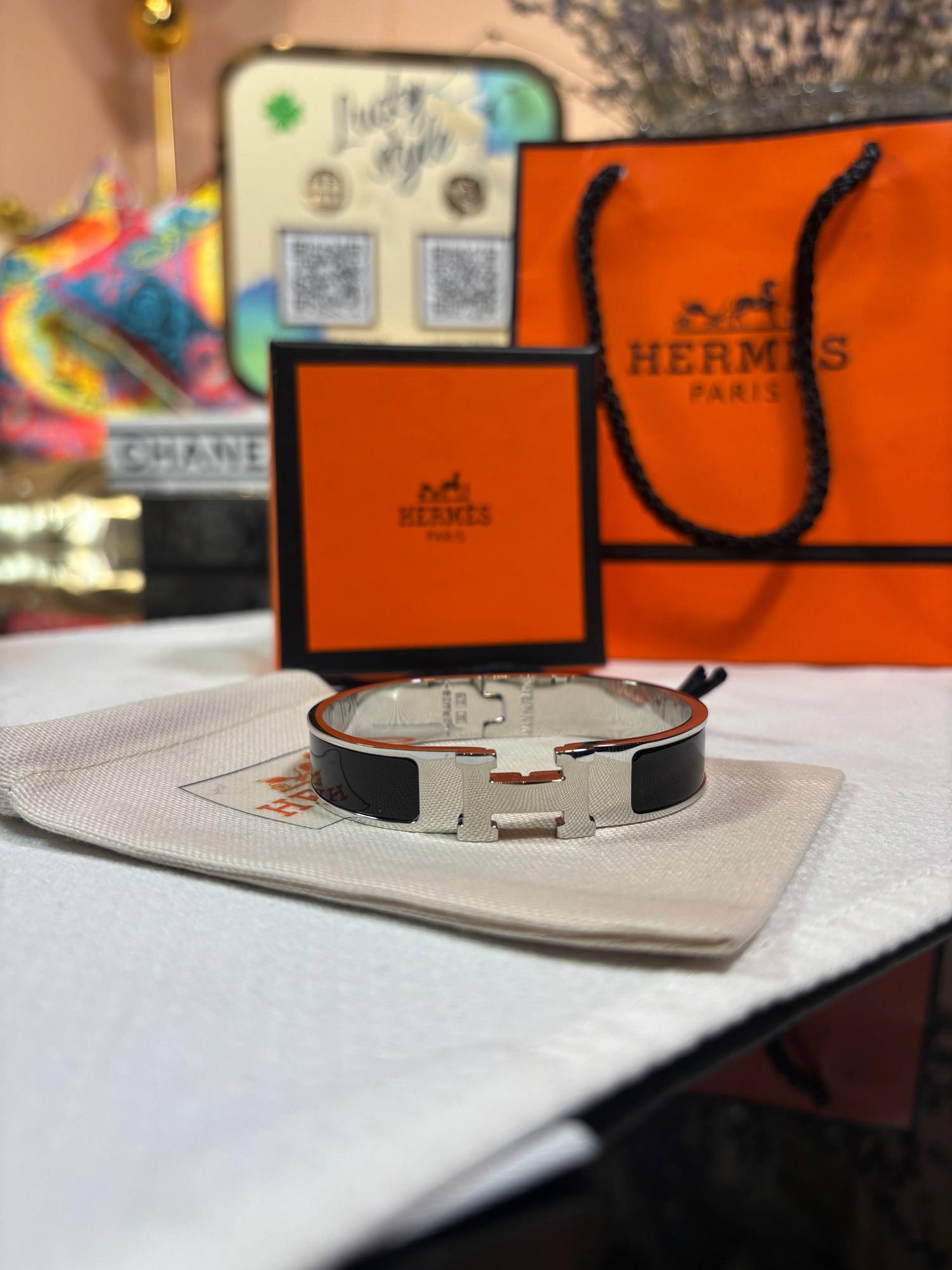 Браслет Hermes серебро с черным 95417