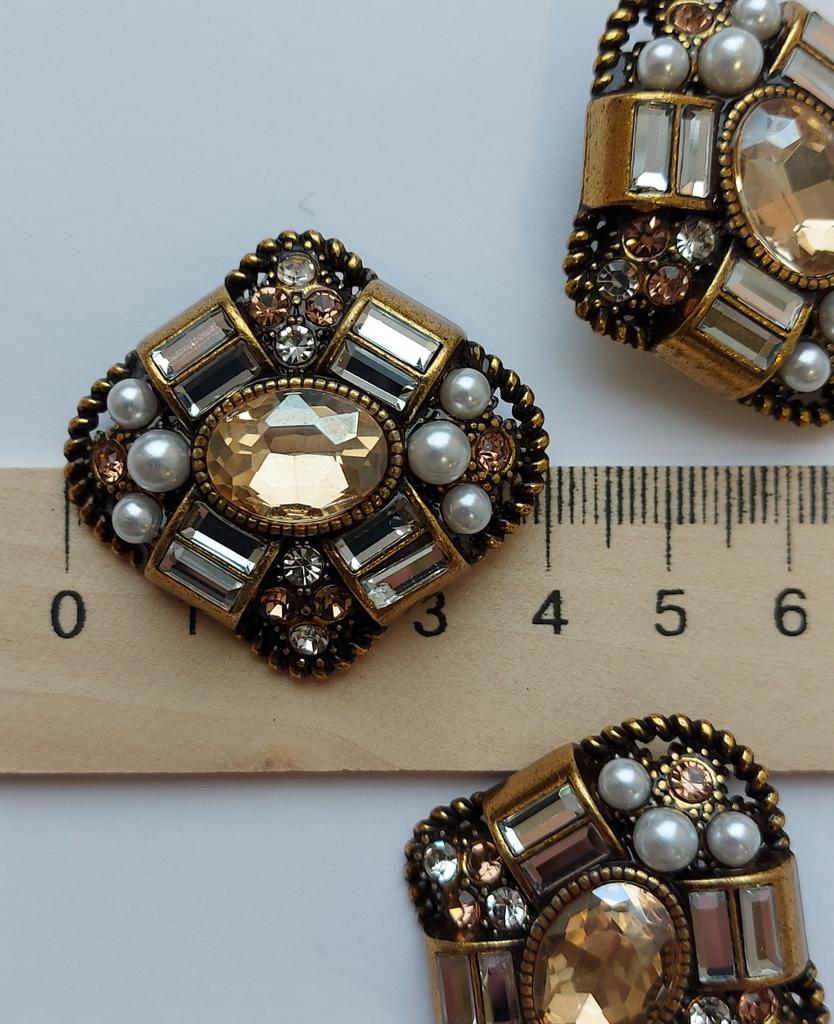 Пуговица 34*35 мм, металл/пластик/стразы, арт.319