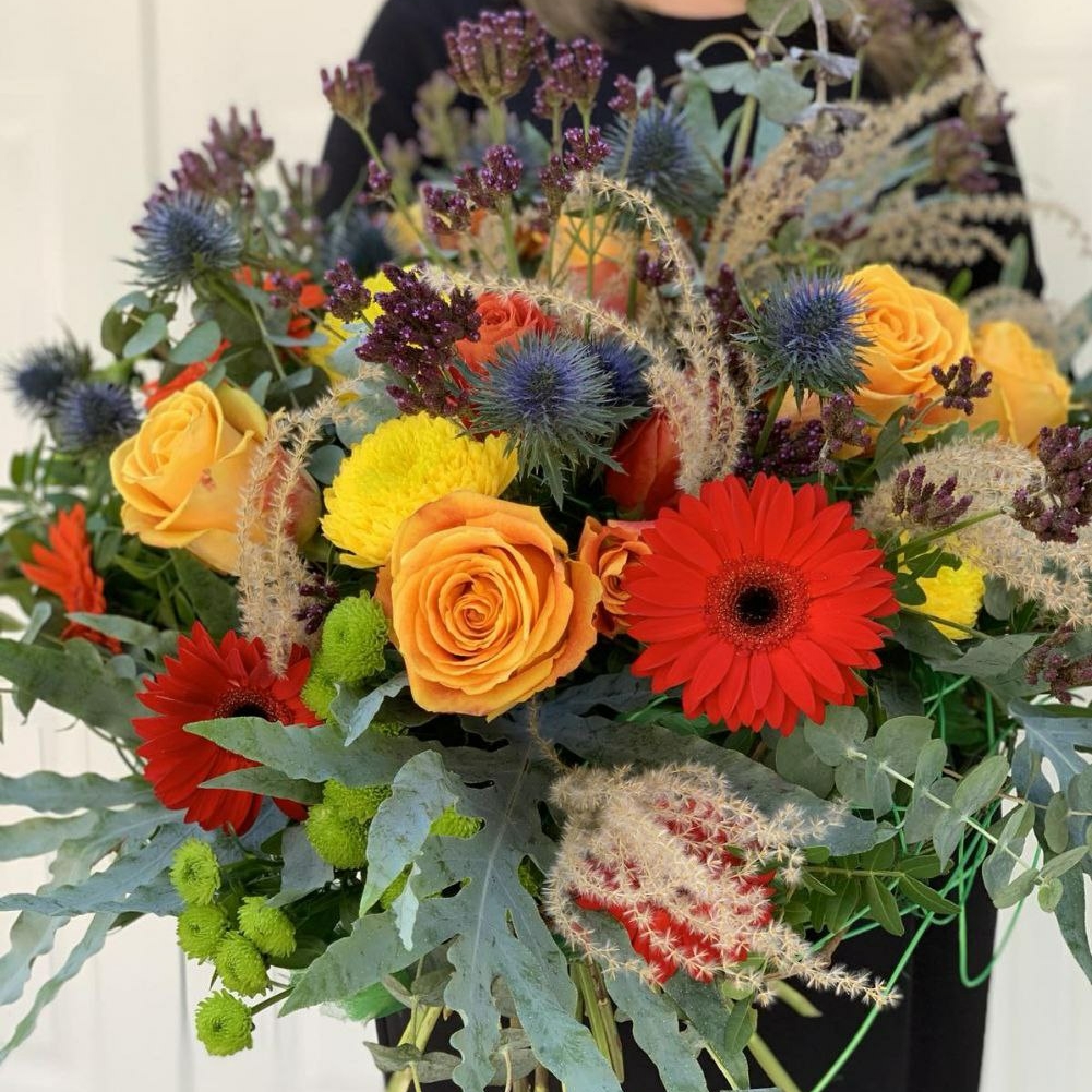 Mix bouquet green, blue, yellow, red