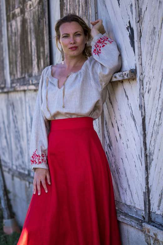 BOHEMIAN BLOUSE EN LIN NATUREL PETRA BRODéE MAIN