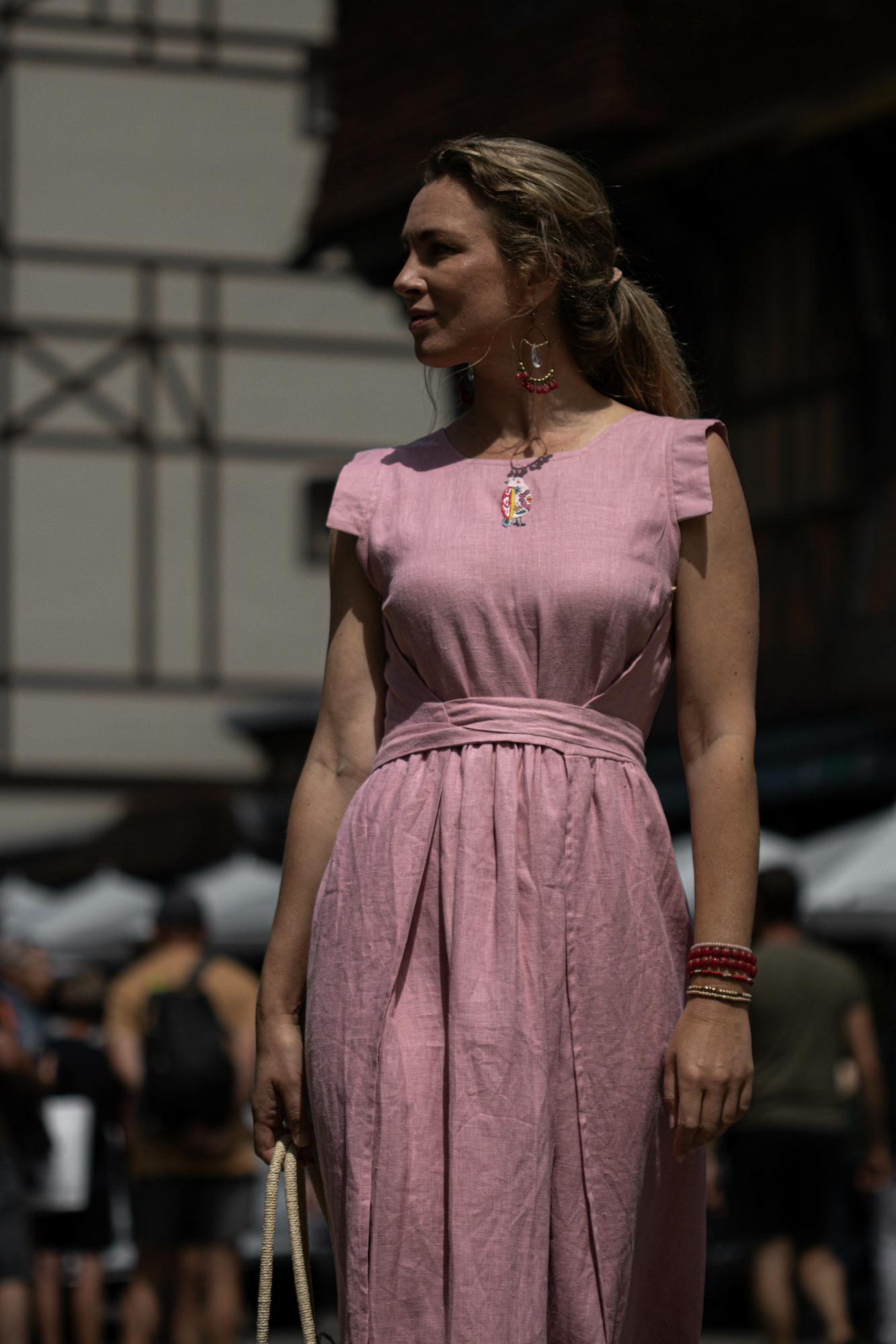 ROBE EN LIN CHARIVNA OISEAU FAIT MAIN