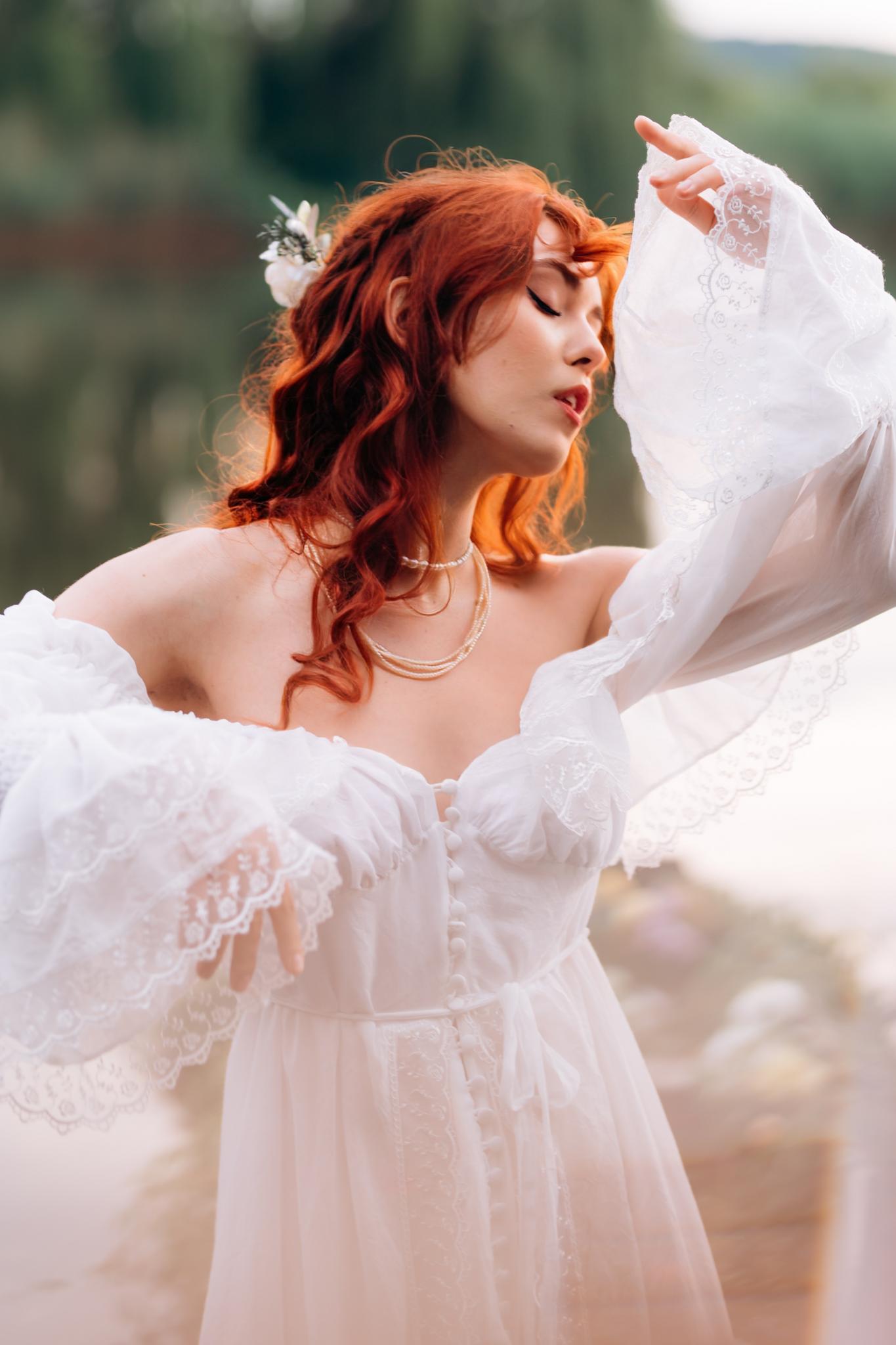 strapless open back dress Long Sleeve Long White Wedding Dress CDS436W Off White Nude / 2
